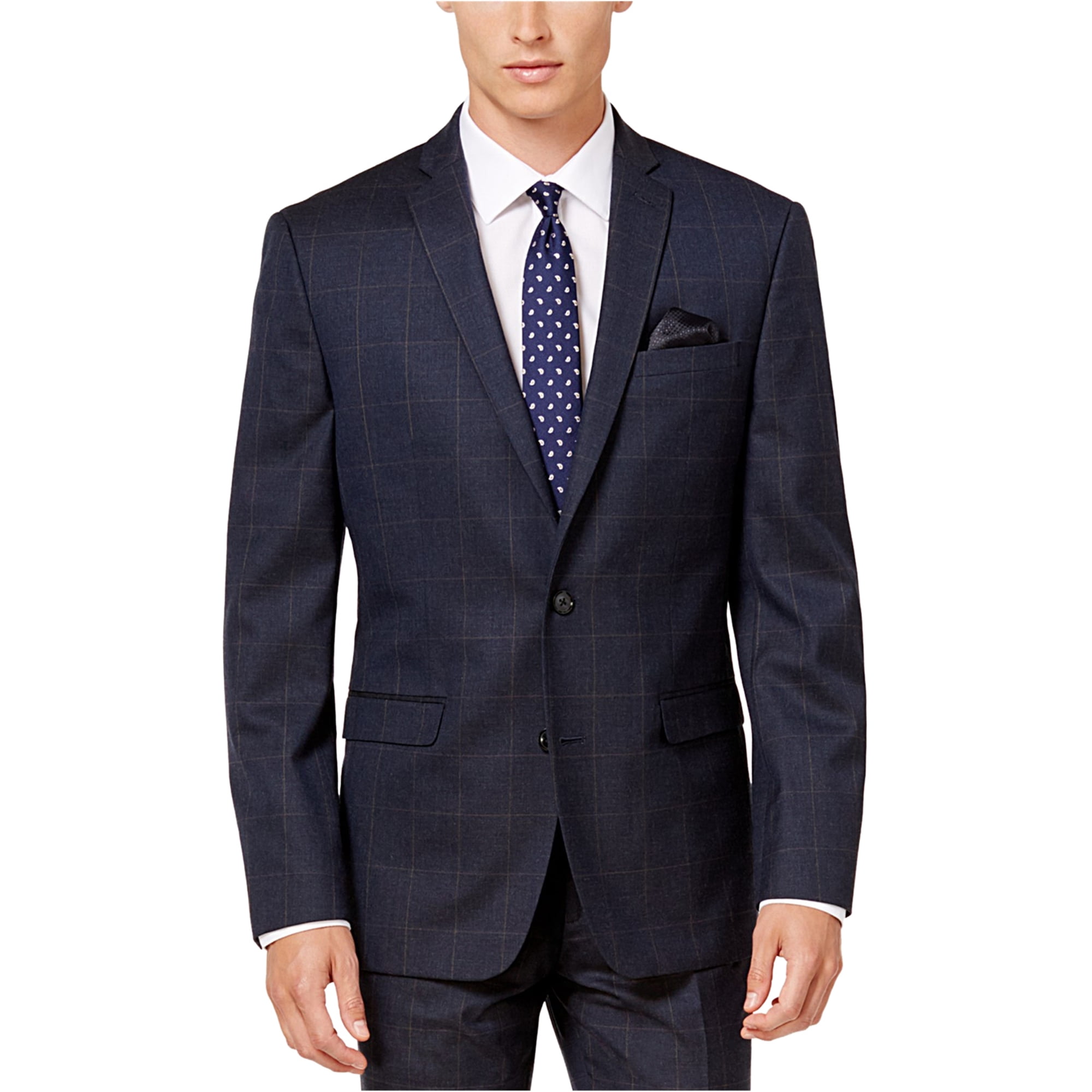 Mens 2 button Windowpane Blazer with Solid Sleeves in Navy main image 0