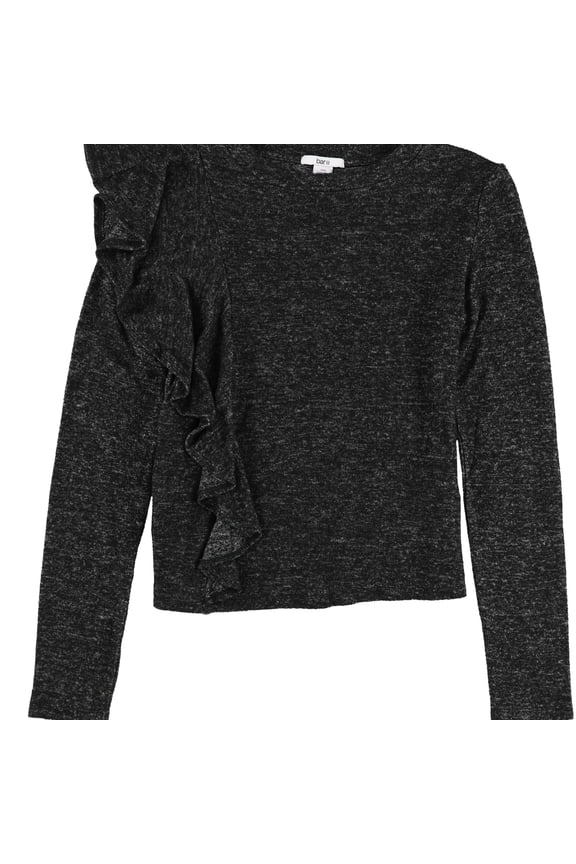 Womens Asymmetrical Ruffled Pullover Sweater, Grey, X-Small