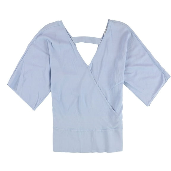 bar III Womens Back Cutout Wrap Blouse, Blue, X-Large