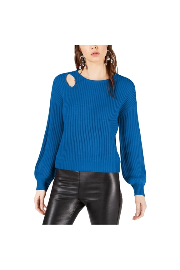 Womens Balloon Sleeve Pullover Sweater, Blue, Large