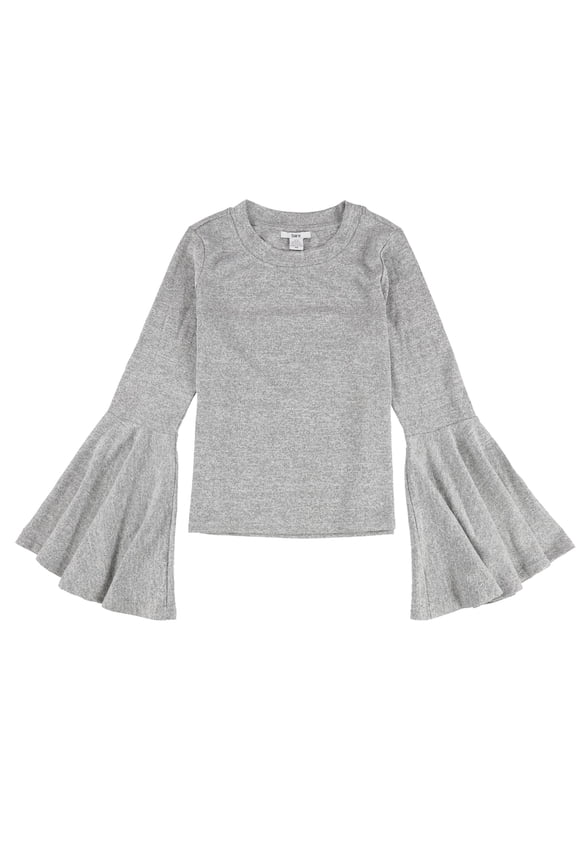 Womens Bell-Sleeve Melange Pullover Blouse, Grey, X-Small