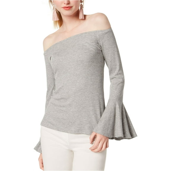bar III Womens Bell Sleeves Off the Shoulder Blouse, Grey, Small