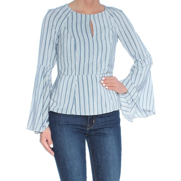 BAR III $59 Womens New 1362 Blue Striped Keyhole Bell Sleeve Casual Top XS B+B