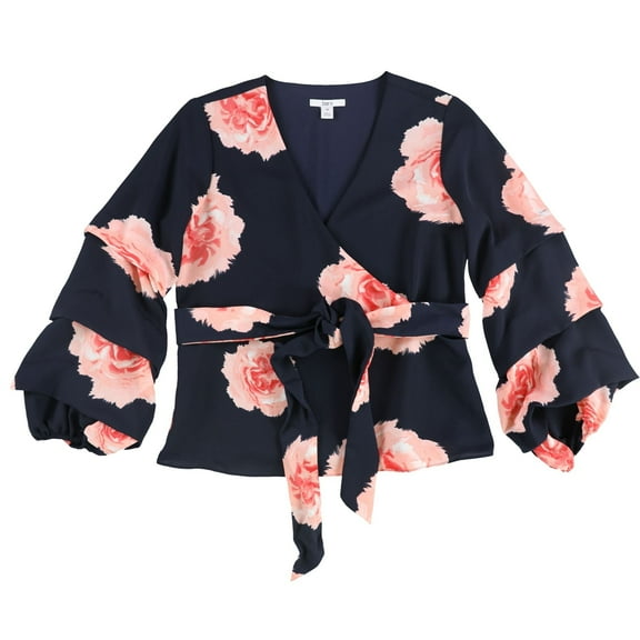 bar III Womens Belted Pullover Blouse, Blue, X-Small