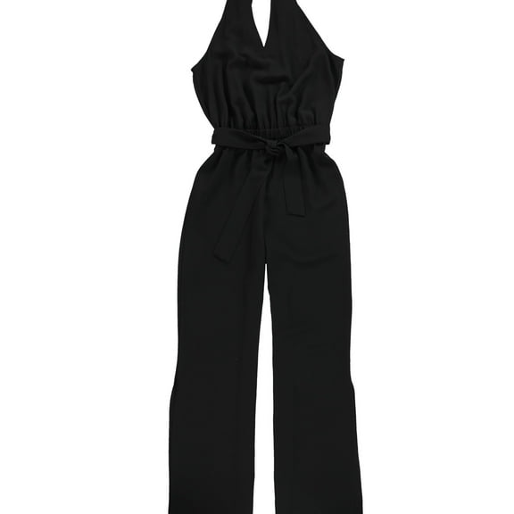 bar III Womens Belted Wide-Leg Jumpsuit, Black, 10