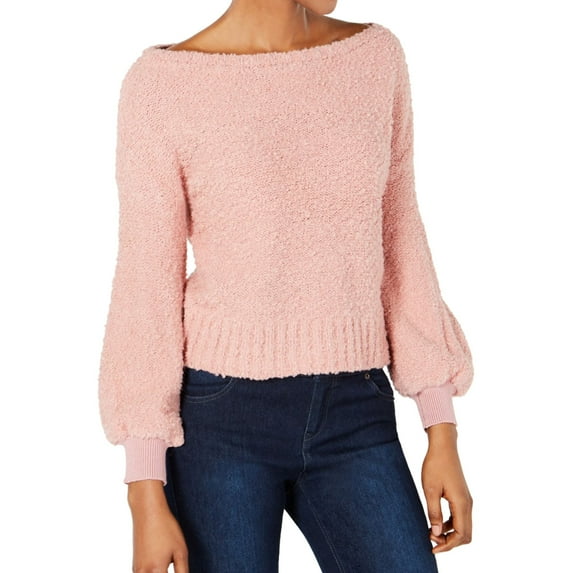 Bar III Bishop Sleeve Fuzzy Textured Sweater Pink L