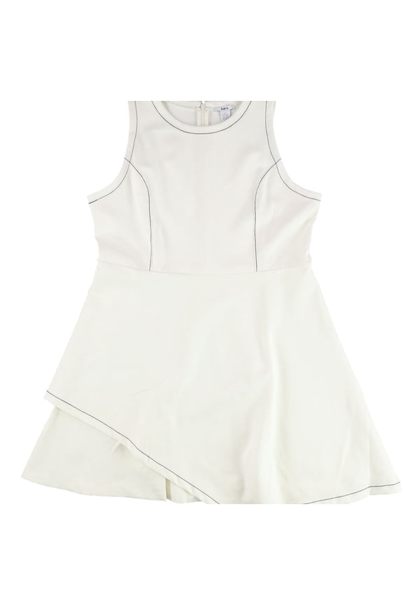 Womens CONTRAST-STITCH LAYERED-HEM Shirt Dress, White, XX-Large