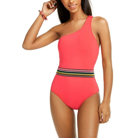 bar III Womens Cabo Wabo Asymmetrical Banded One-Piece Swimsuit;X-Large