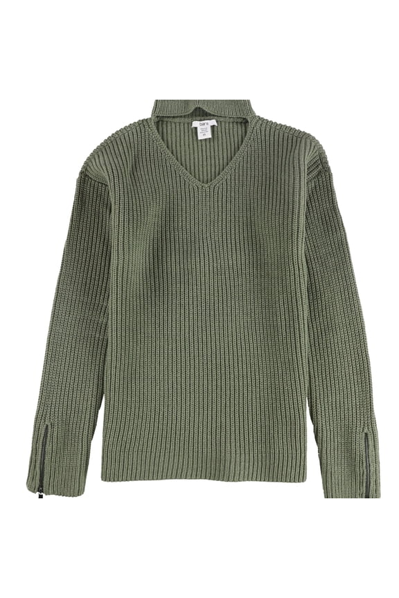 Womens Choker-Neck Pullover Sweater, Green, XX-Small