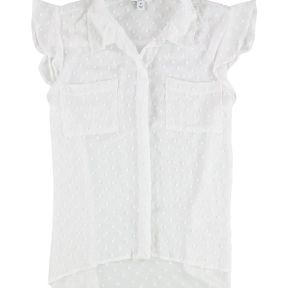 bar III Womens Clip Dot Button Down Blouse, White, Medium
