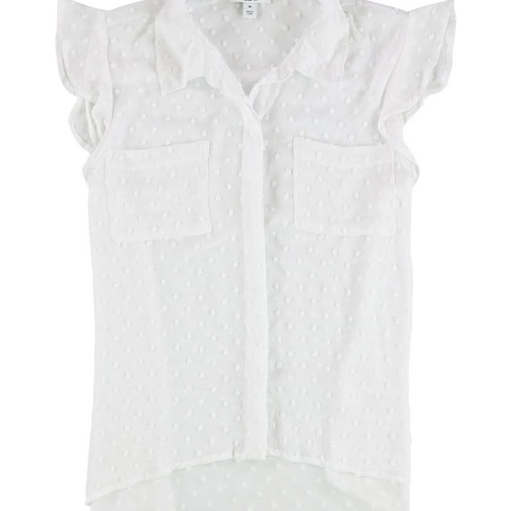 bar III Womens Clip Dot Button Down Blouse, White, Medium