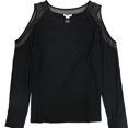 thumbnail image 1 of bar III Womens Cold-Shoulder Illusion Knit Blouse, Black, XX-Large, 1 of 2