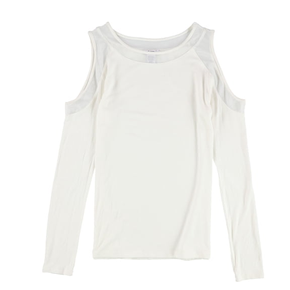 bar III Womens Cold-Shoulder Illusion Knit Blouse, White, Large