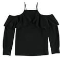thumbnail image 1 of bar III Womens Cold Shoulder Knit Blouse, Black, XX-Small, 1 of 2