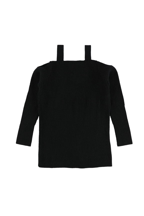 Womens Cold-Shoulder Pullover Sweater, Black, X-Small
