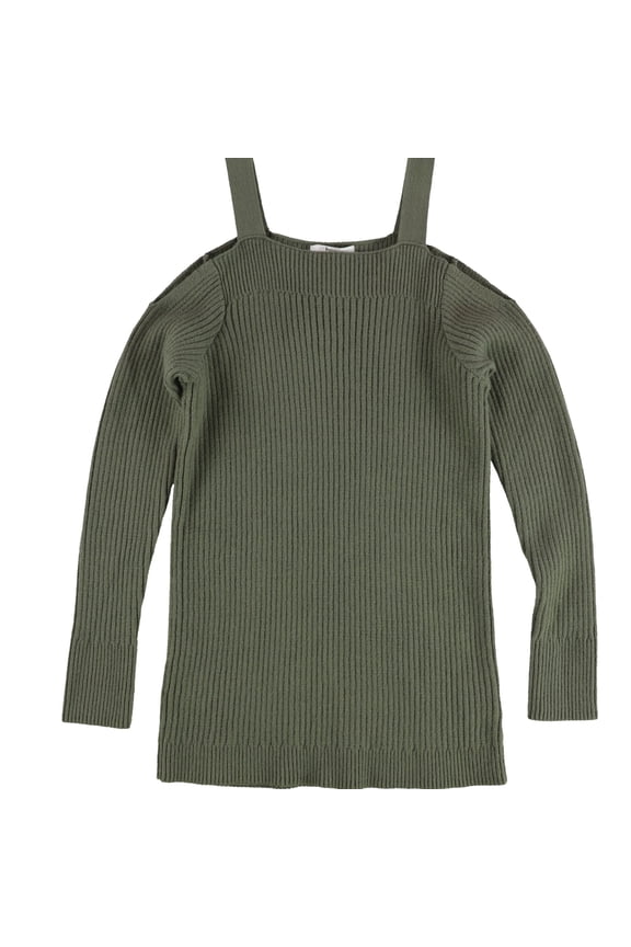 Womens Cold-Shoulder Pullover Sweater, Green, XX-Small