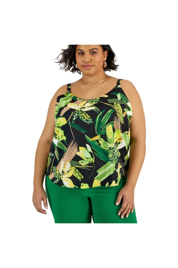 Womens Cowlneck Camisole Tank Top, Green, Plus Size, 3X