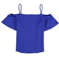 thumbnail image 1 of bar III Womens Crepe Cold Shoulder Knit Blouse, Blue, XX-Large, 1 of 2