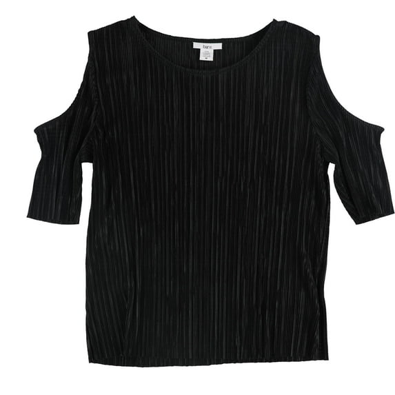 bar III Womens Crinkled Cold Shoulder Pullover Blouse, Black, Medium