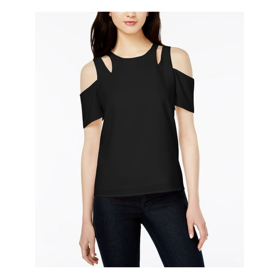 bar III Womens Cutout Off the Shoulder Blouse, Black, X-Small