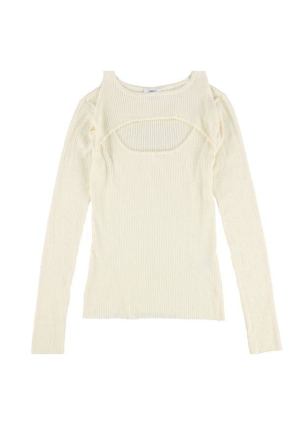 Womens Cutout Ribbed Pullover Sweater, Off-White, XX-Small