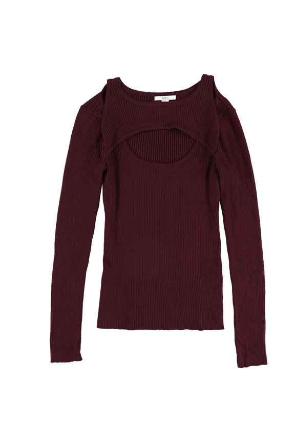 Womens Cutout Ribbed Pullover Sweater, Red, X-Small