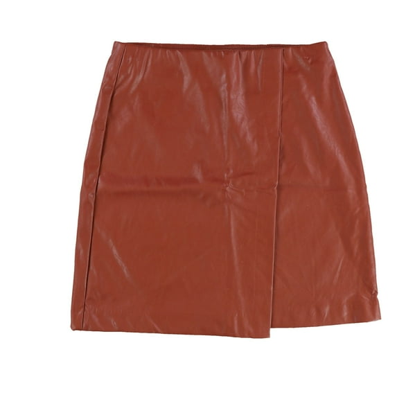bar III Womens Faux Leather Wrap Mini Skirt, Brown, Medium