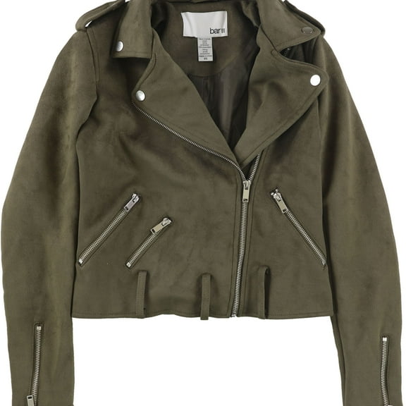 bar III Womens Faux Suede Motorcycle Jacket, Green, X-Small