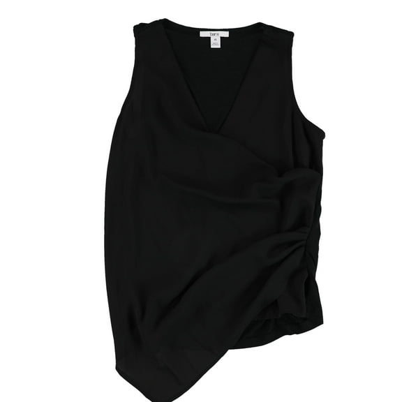 bar III Womens Faux-Wrap Sleeveless Blouse Top, Black, X-Small