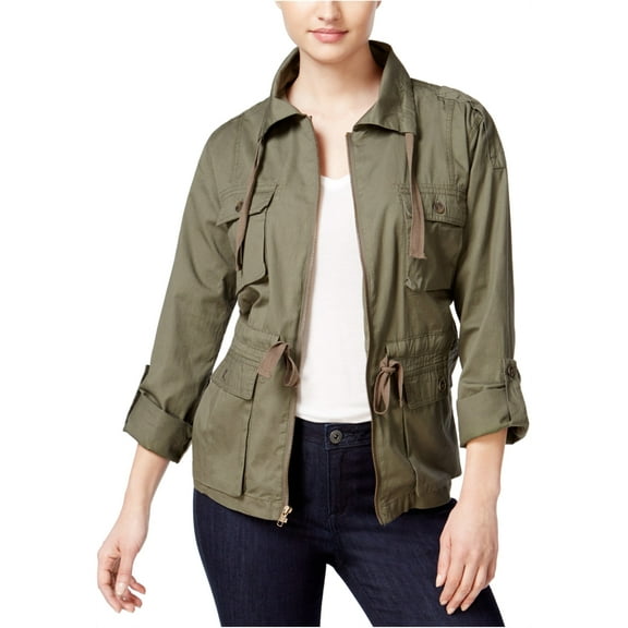 bar III Womens Field Military Jacket, Green, Large