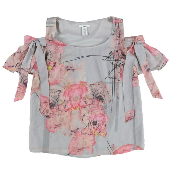bar III Womens Floral Print Cold Shoulder Blouse, Pink, X-Small