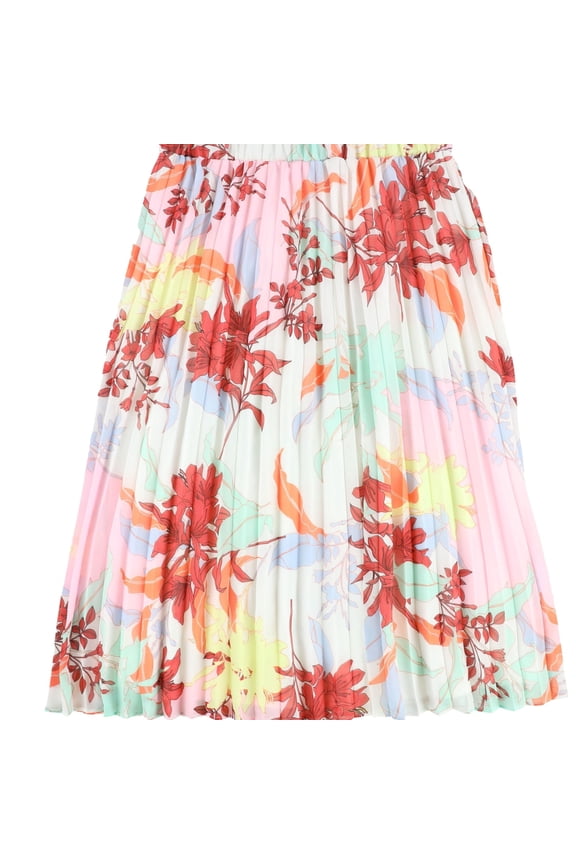 Womens Floral Print Pleated Skirt, Multicoloured, XX-Large