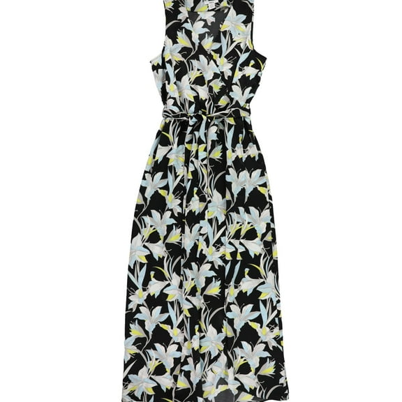 bar III Womens Floral Printed Wrap Maxi Dress, Black, Medium