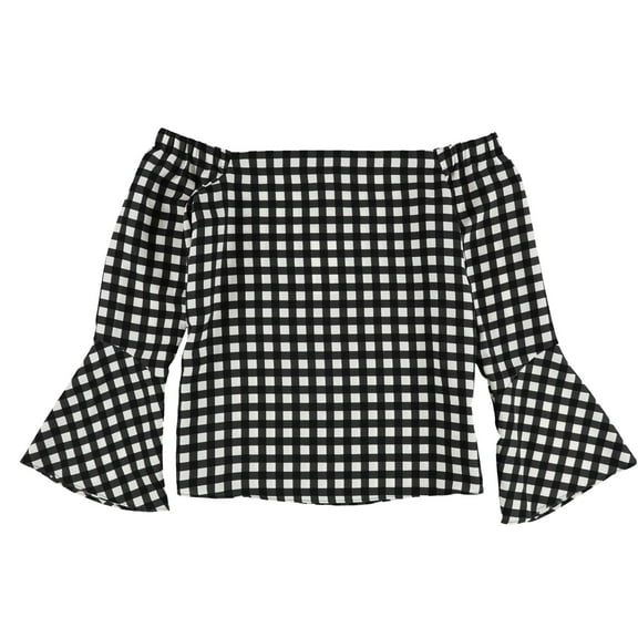 bar III Womens Gingham Off the Shoulder Blouse, Black, XX-Large