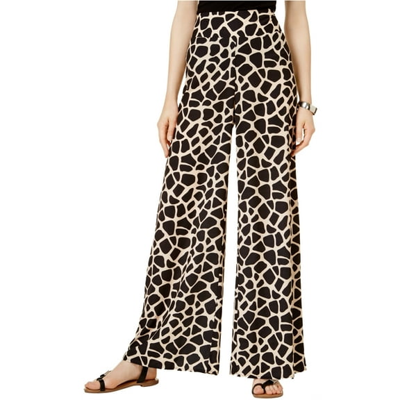 bar III Womens Giraffe Casual Wide Leg Pants, Black, Large