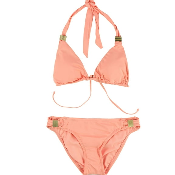 bar III Womens Halter Triangle 2 Piece Bikini, Orange, X-Small
