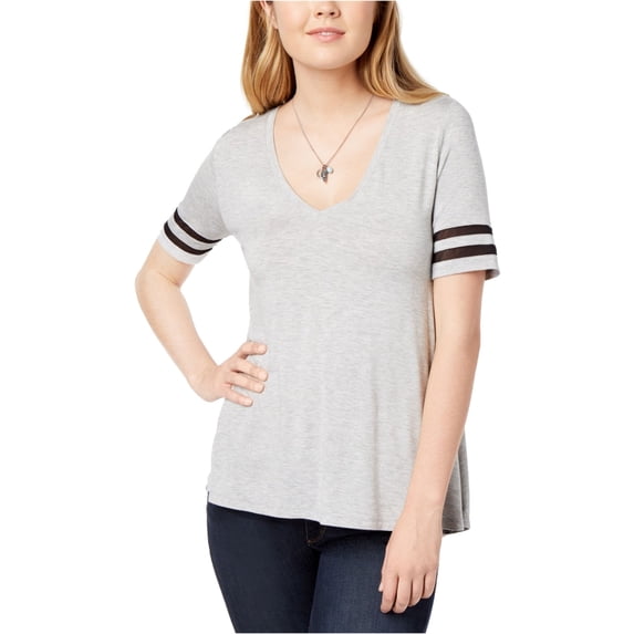 bar III Womens Illusion Varsity Basic T-Shirt, Grey, X-Small