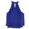 thumbnail image 1 of bar III Womens Keyhole Cold Shoulder Blouse, Blue, XX-Small, 1 of 2