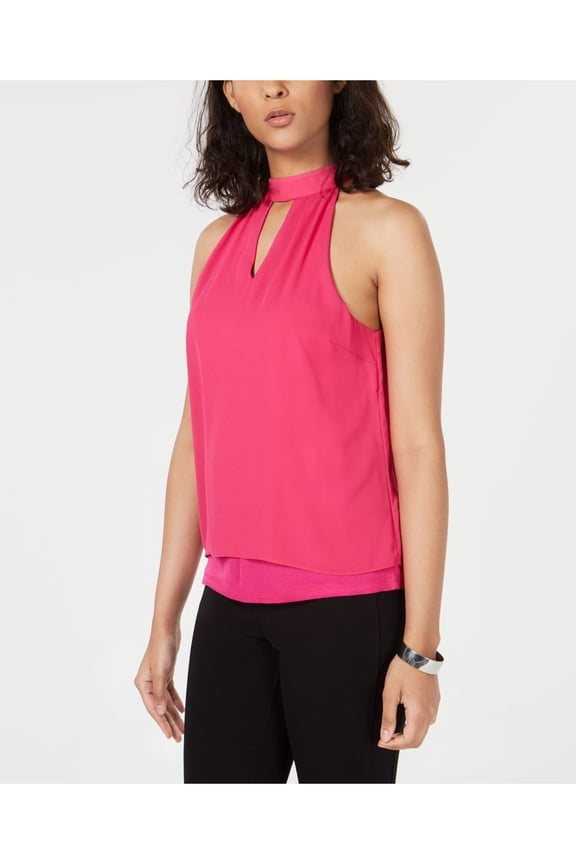 Womens Keyhole Cold Shoulder Blouse, Pink, Small