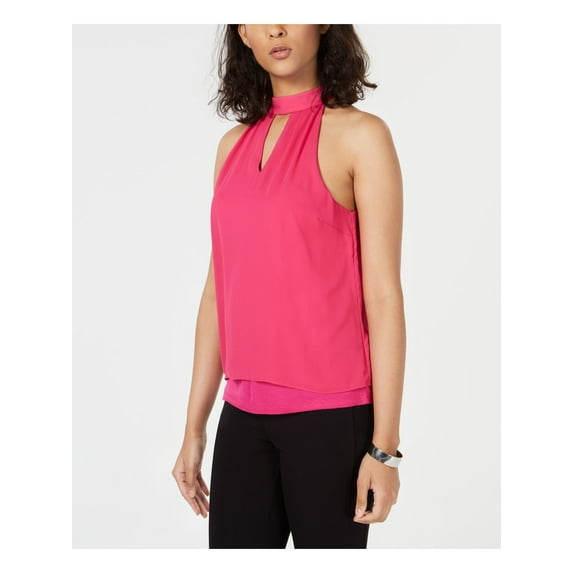 bar III Womens Keyhole Cold Shoulder Blouse, Pink, Small