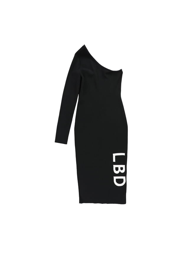 Womens LBD Asymmetrical Sweater Dress, Black, Small