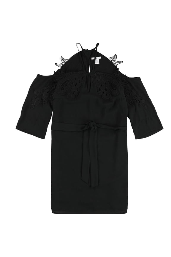 Womens Lace-Applique Off-Shoulder Dress, Black, Large