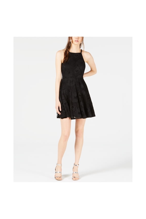 Womens Lace Fit & Flare Dress, Black, X-Large