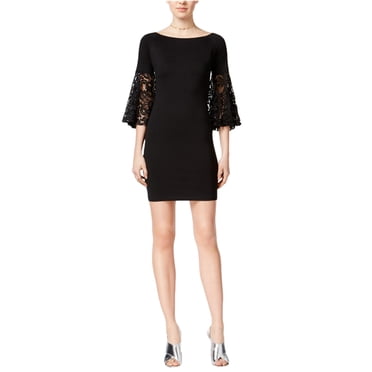 MSK PETITES Womens Black Zippered Lined Bell Sleeve V Neck Short Party ...