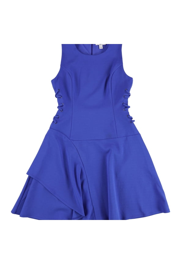 Womens Lace-Up Fit & Flare Dress, Blue, Large
