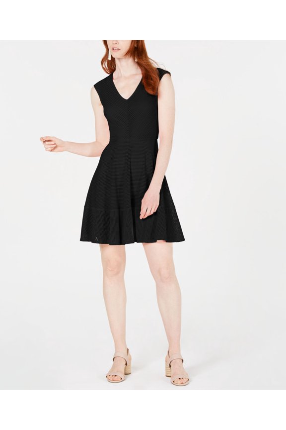 Womens Mesh Fit & Flare Dress, Black, X-Small