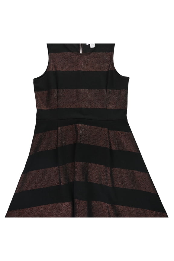 Womens Metallic Stripe Fit & Flare Dress, Black, Large