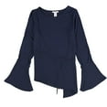 thumbnail image 1 of bar III Womens Mixed Media Knit Blouse, Blue, X-Small, 1 of 2