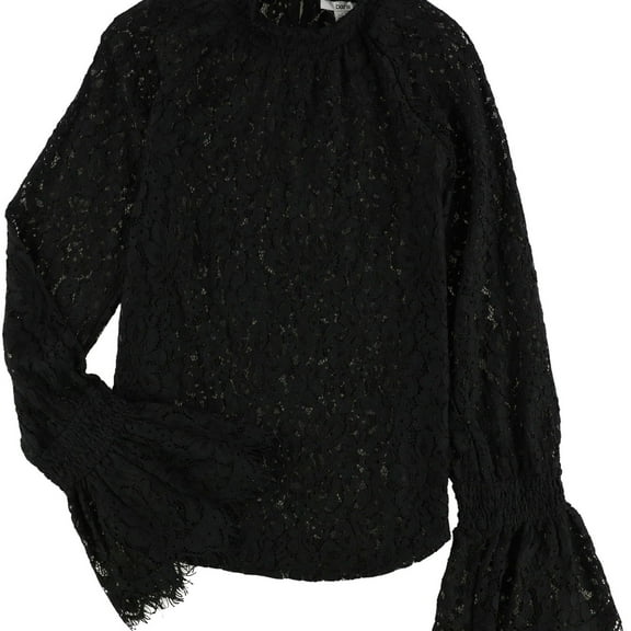 bar III Womens Mock Neck Lace Pullover Blouse, Black, Medium