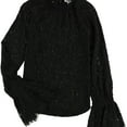 thumbnail image 1 of bar III Womens Mock Neck Lace Pullover Blouse, Black, XX-Small, 1 of 1